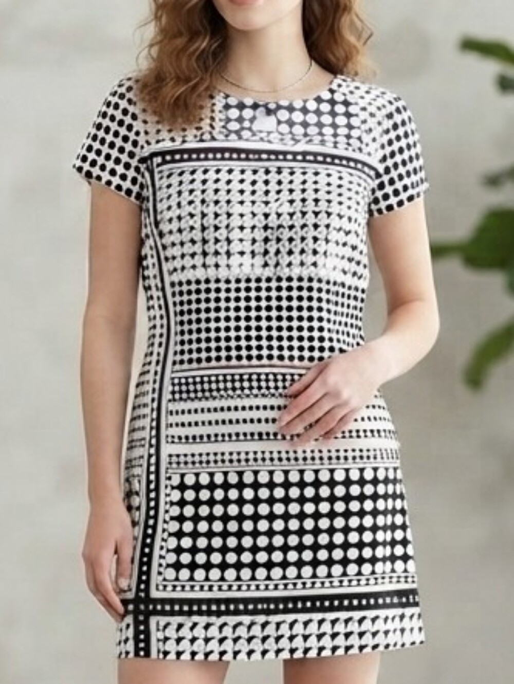 Merona Black & White Geometric Short Sleeve Shift Dress Sz Size Large L